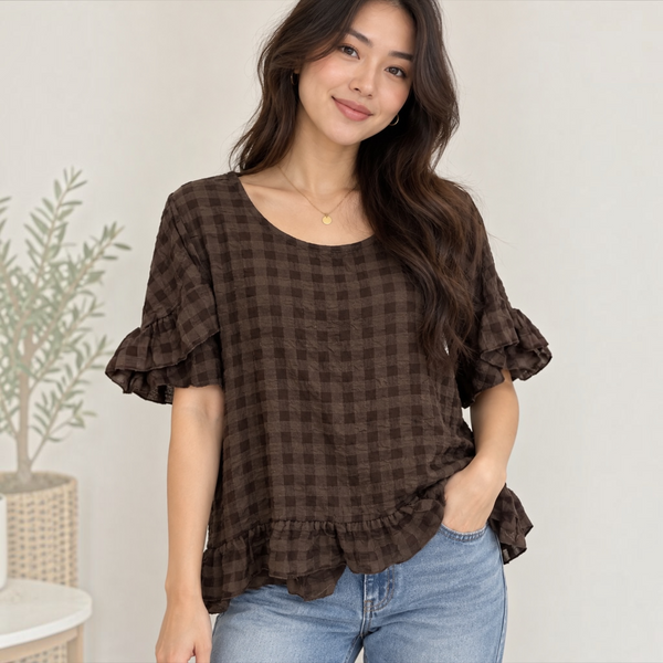 Plain Check Frill Top (various colours)