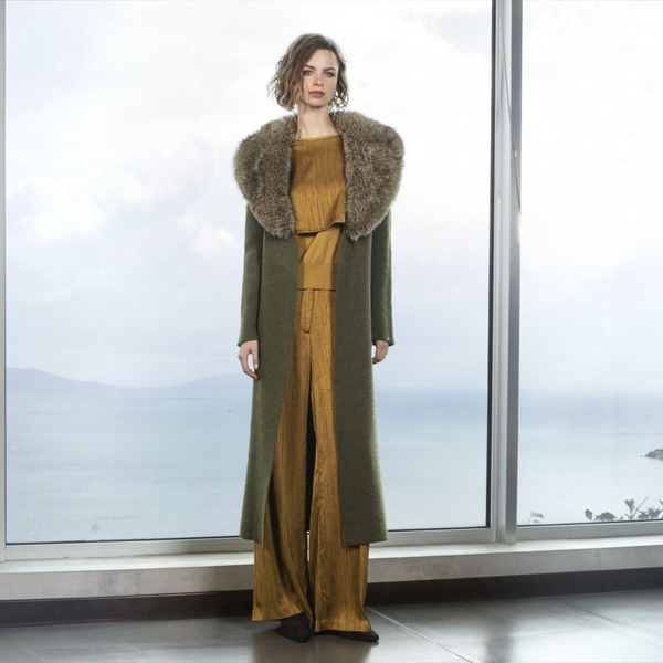 AGGEL Knitted Coat with Faux Fur