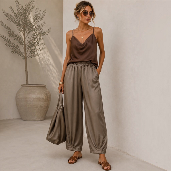 KRISTA Satin Trousers in Mocha