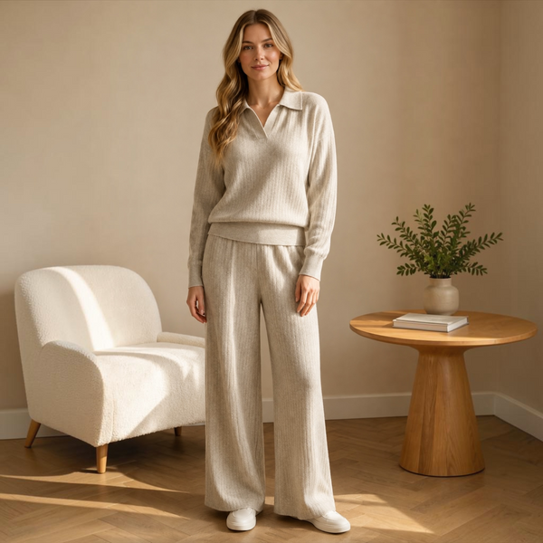 Ribbed Knit Collared Co-Ord Set (various colours)