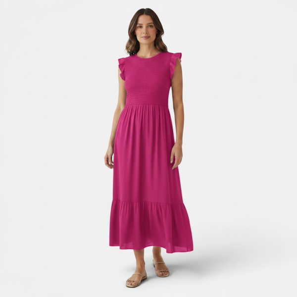 Plain Shirred Midi Dress (various colours)