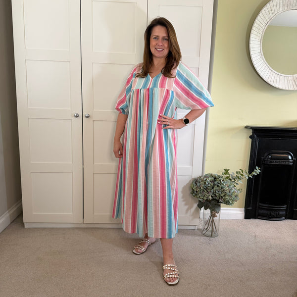 Cotton Stripe Dress in Blue - TheSecretCloset.Boutique