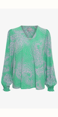 CULTURE POLLY Long Sleeve Blouse in Green & Pink Paisley