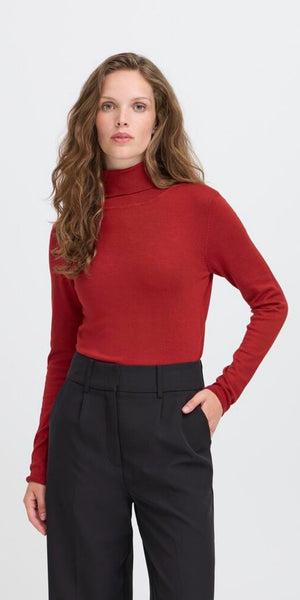 ICHI MAFA Roll Neck in Red Dahlia