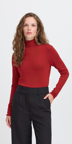 ICHI MAFA Roll Neck in Red Dahlia