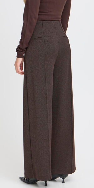 ICHI KATE Jacquard Pants in Black Brown Herringbone