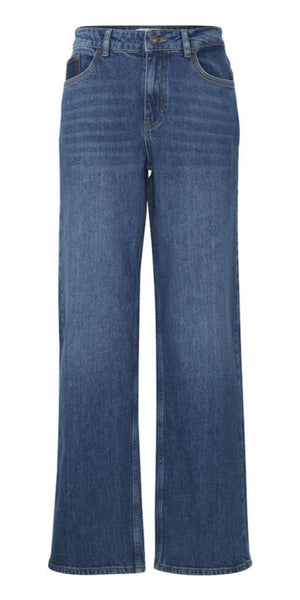 PULZ VEGA High Waist Wide Leg Jeans in Mid Blue (30inch leg)