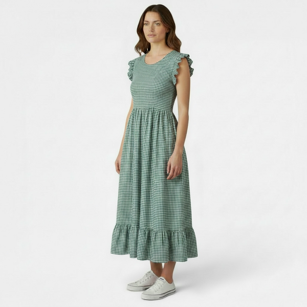 Gingham Shirred Midi Dress (various colours)