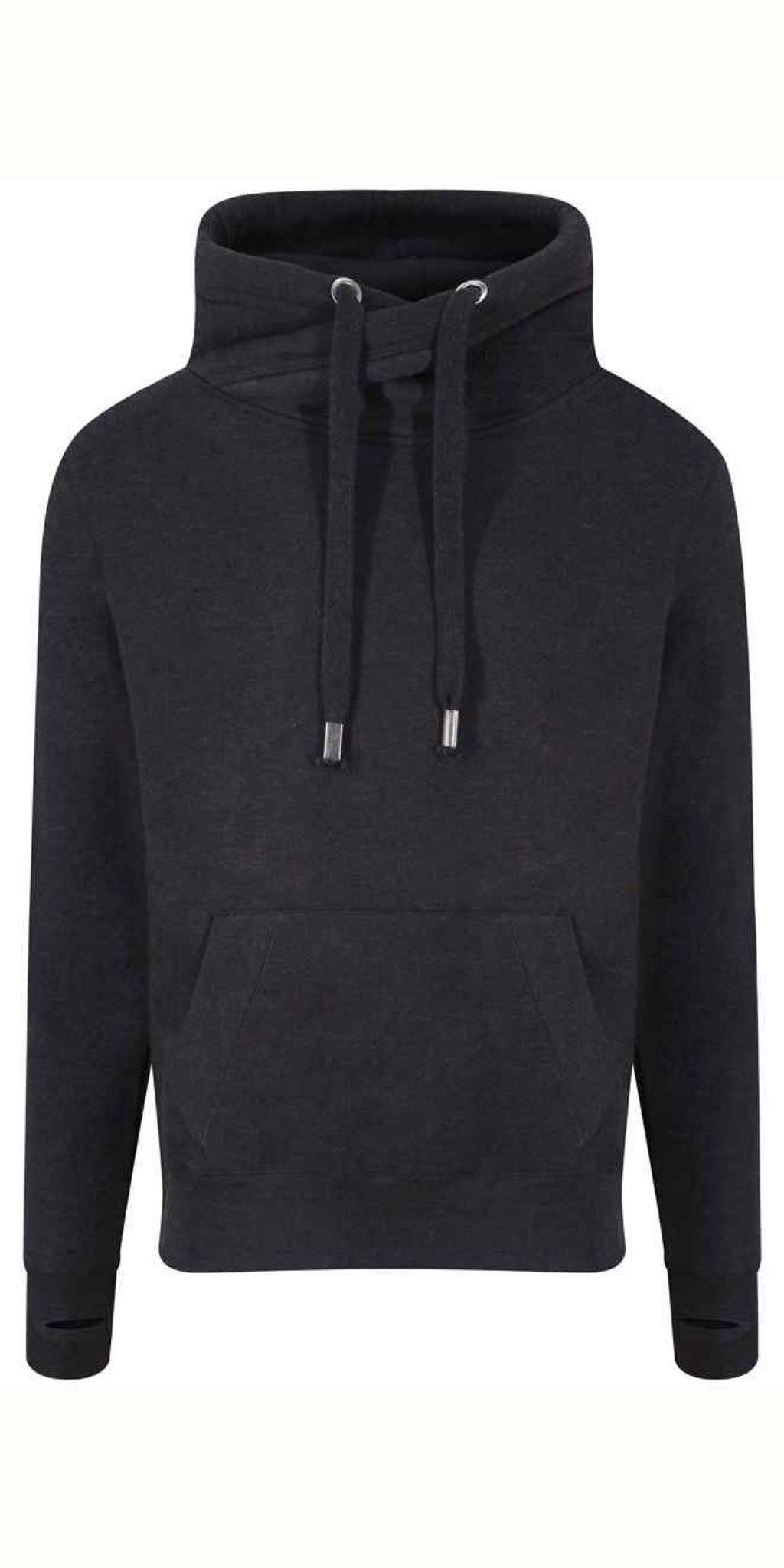 Cosy Cross Neck Hoodie in Black Smoke