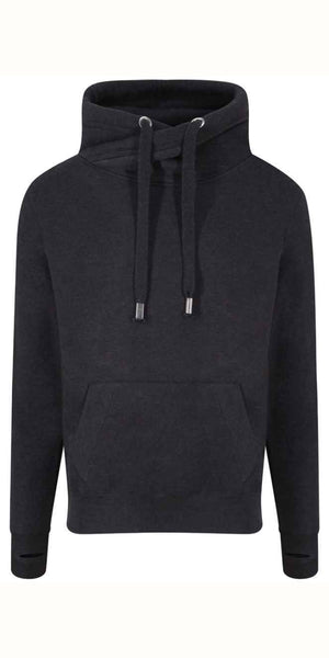 Cosy Cross Neck Hoodie in Black Smoke