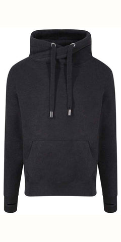 Cosy Cross Neck Hoodie in Black Smoke