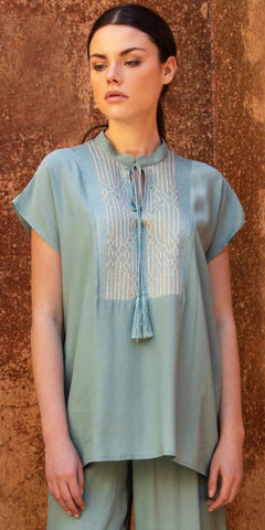 AGGEL Merocaine Crepe Blouse in Teal