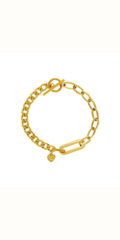 COURAGE T Bar Heart Bracelet in Gold