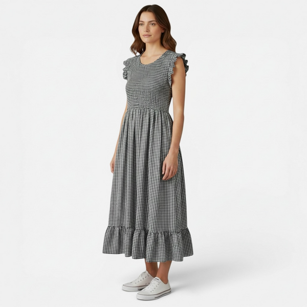 Gingham Shirred Midi Dress (various colours)