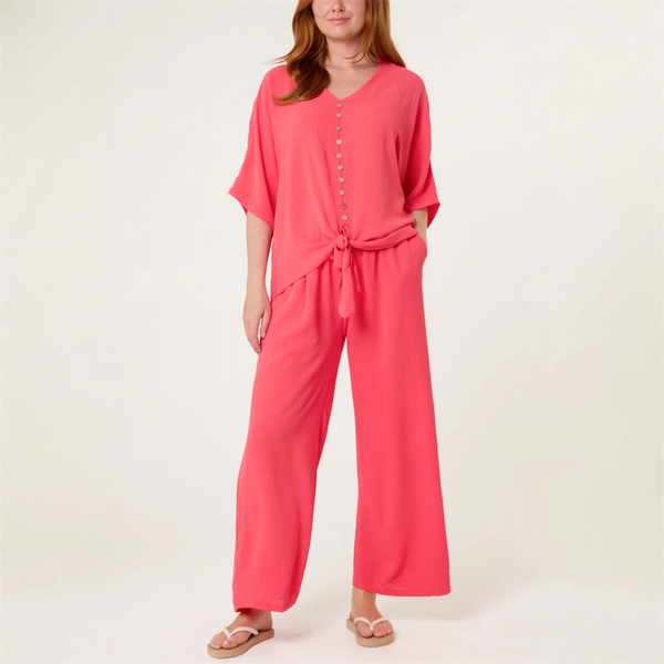 Button Up Tie Front Top & Trousers Set (various colours) - TheSecretCloset.Boutique