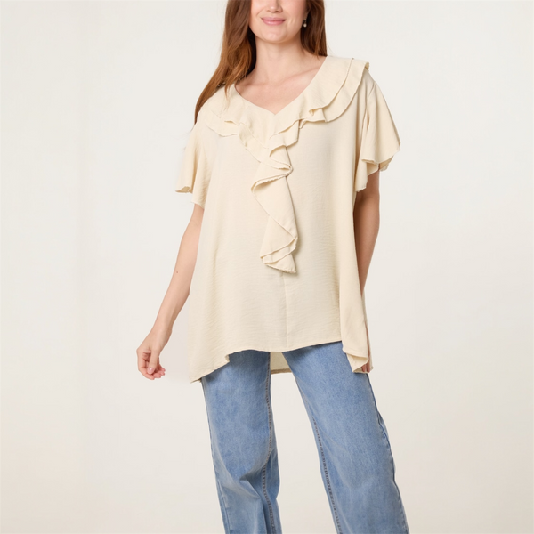 Ruffle Neck Frill Sleeve Blouse (various colours) - TheSecretCloset.Boutique