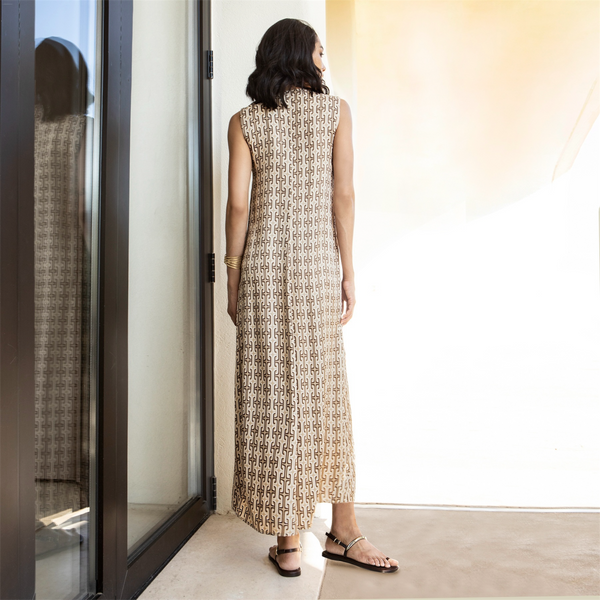 AGGEL Satin Geometric Printed Maxi Dress - TheSecretCloset.Boutique