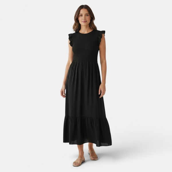 Plain Shirred Midi Dress (various colours)