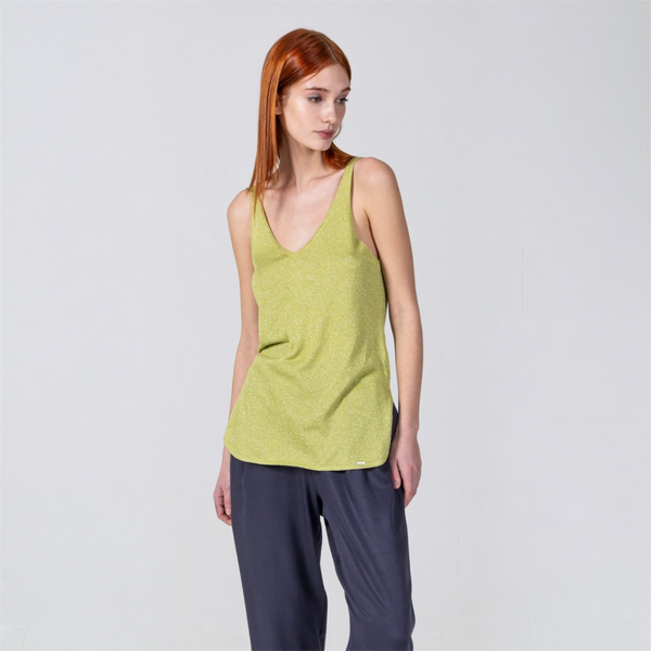 AGGEL Green Lurex Sleeveless Top - TheSecretCloset.Boutique