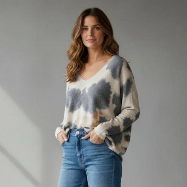 Slouchy Tie-Dye V-Neck Soft Knit (various colours)