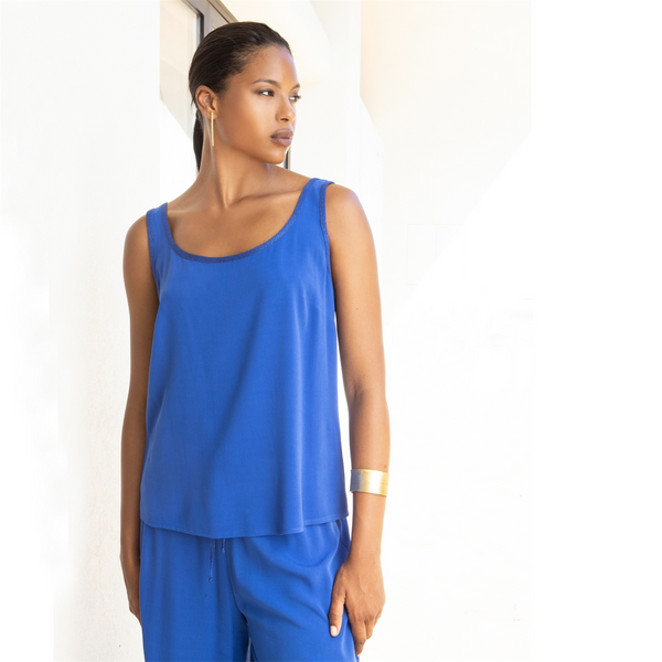 AGGEL Crepe Marocaine Vest in Royal Blue - TheSecretCloset.Boutique