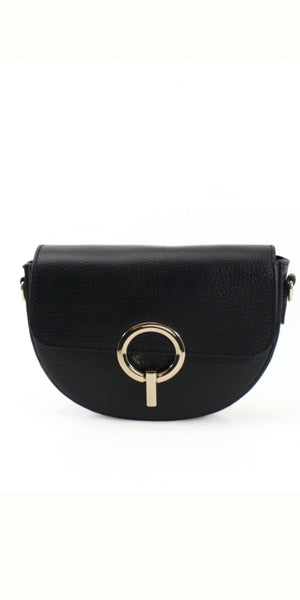 Leather Metal Clasp Crossbody