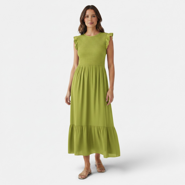 Plain Shirred Midi Dress (various colours)