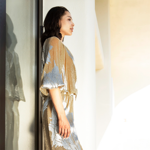 AGGEL Metallic Plisse Blouse - TheSecretCloset.Boutique