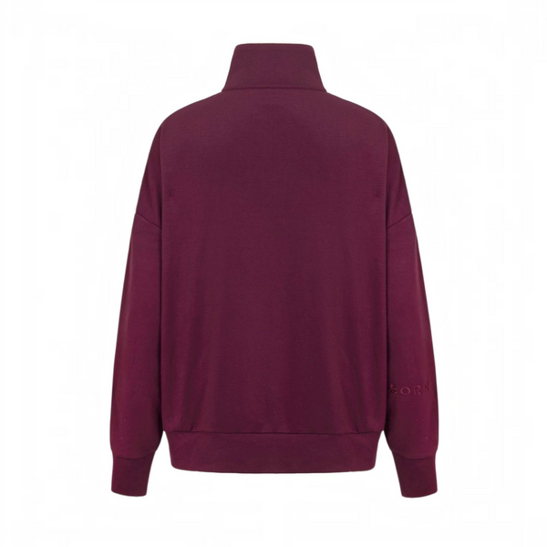BORN NOULI Supersoft Half Zip Sweatshirt in Black Cherry