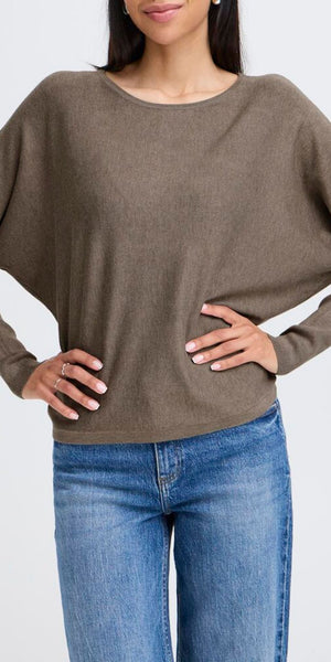 b young MORLA Batwing Fine Knit in Walnut Melange