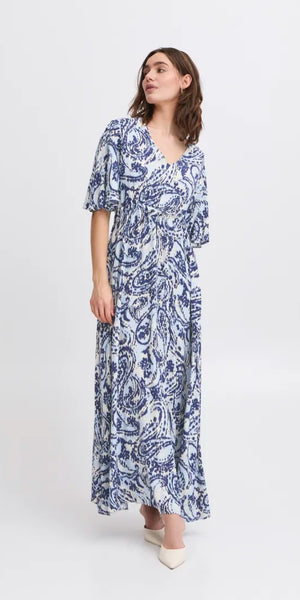 b young JOELLA V Neck Maxi Dress in Blue Paisley