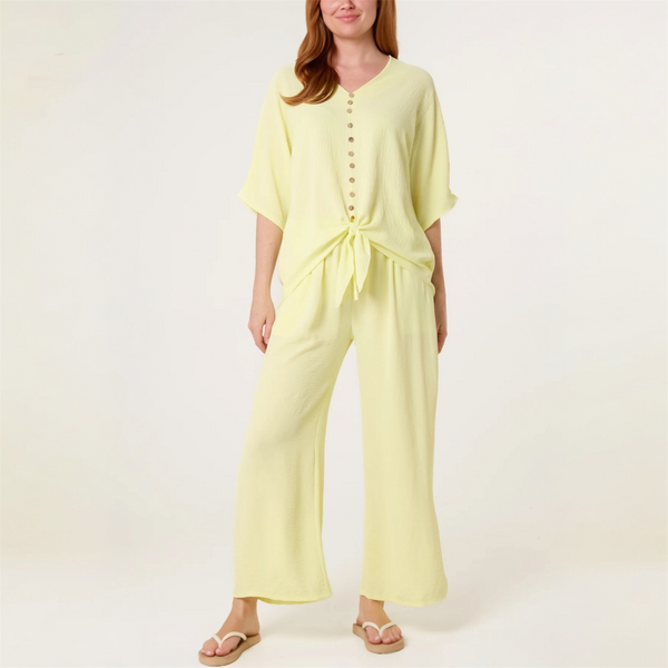 Button Up Tie Front Top & Trousers Set (various colours) - TheSecretCloset.Boutique