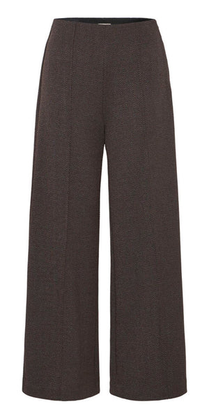 ICHI KATE Jacquard Pants in Black Brown Herringbone