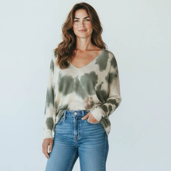 Slouchy Tie-Dye V-Neck Soft Knit (various colours)