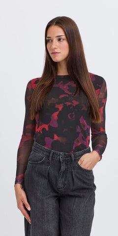 b young PALOMA Mesh Top in Barbados Red Blur