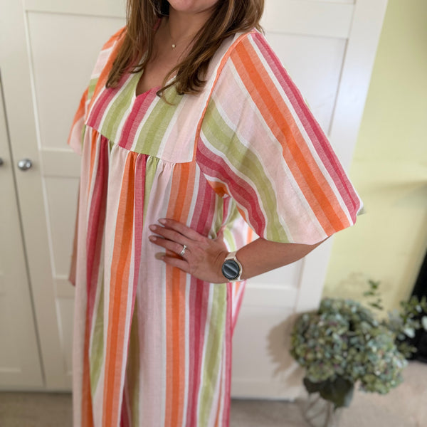 Cotton Stripe Dress in Lime - TheSecretCloset.Boutique