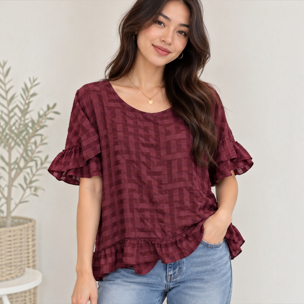 Plain Check Frill Top (various colours)
