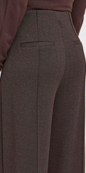 ICHI KATE Jacquard Pants in Black Brown Herringbone