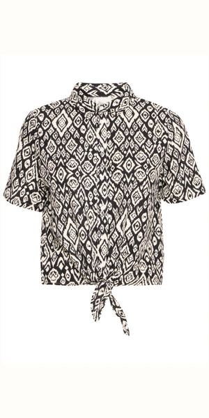 ICHI LINNO Shirt in Black Diamond Ikat