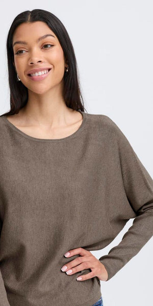 b young MORLA Batwing Fine Knit in Walnut Melange