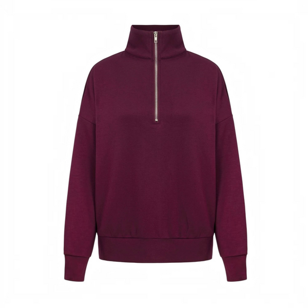 BORN NOULI Supersoft Half Zip Sweatshirt in Black Cherry