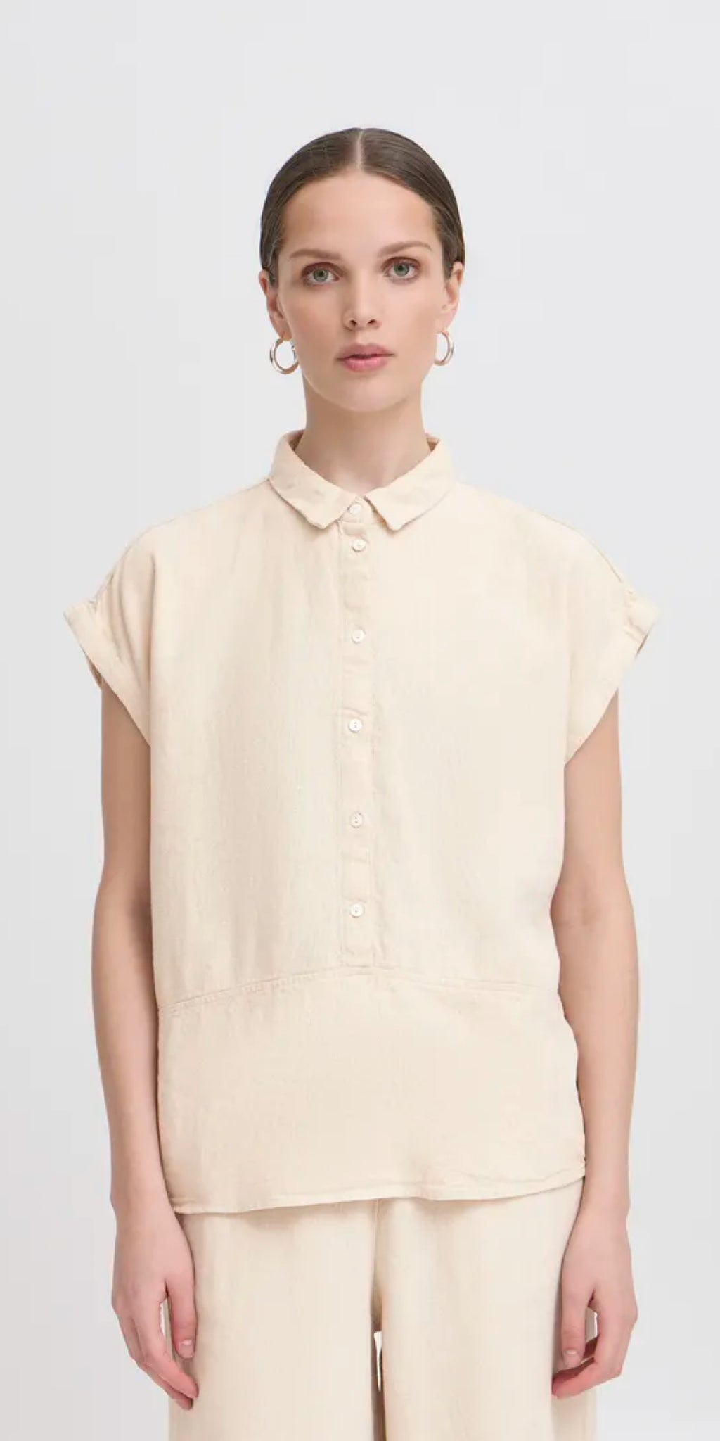 ICHI LINNO Shirt in Natural Ecru