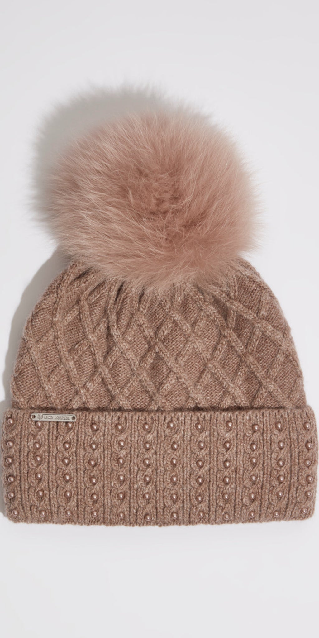 LUXY HARLOW Hat in Taupe with Tonal Faux Fur Pom