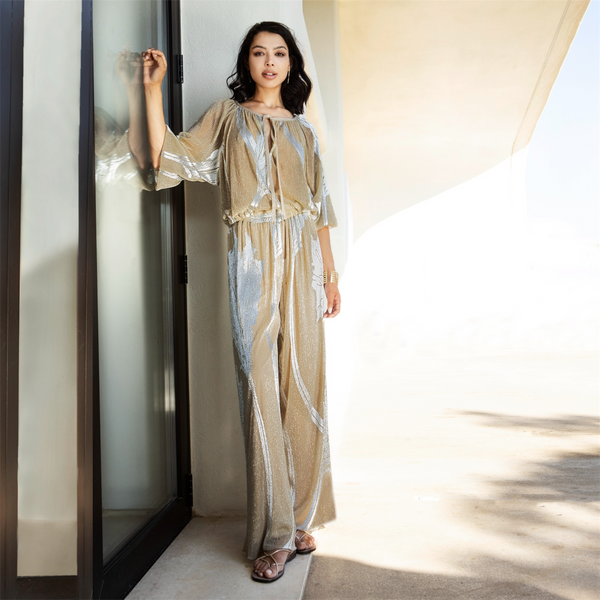 AGGEL Metallic Plisse Blouse - TheSecretCloset.Boutique