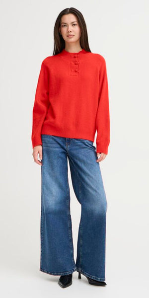 ICHI DASILA Long Sleeve Knit in Fiery Red