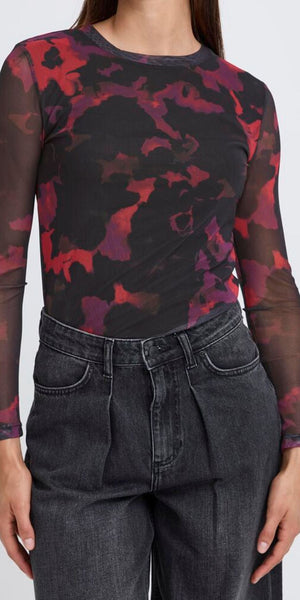 b young PALOMA Mesh Top in Barbados Red Blur