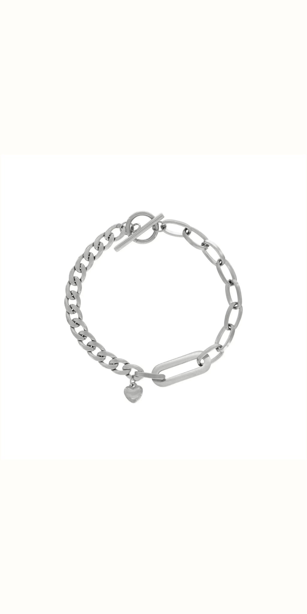 COURAGE T Bar Heart Bracelet in Silver