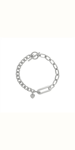 COURAGE T Bar Heart Bracelet in Silver