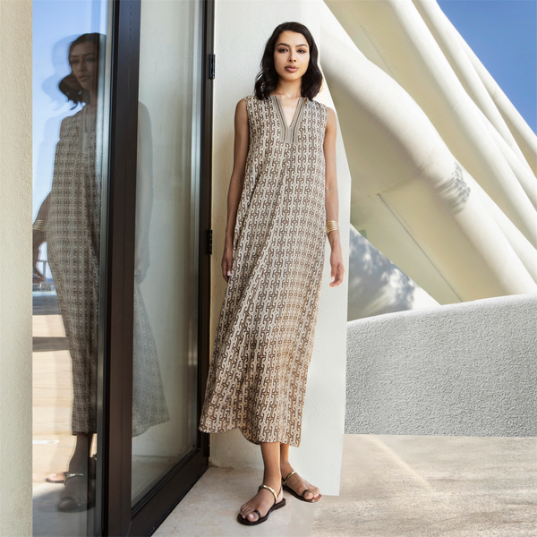 AGGEL Satin Geometric Printed Maxi Dress - TheSecretCloset.Boutique
