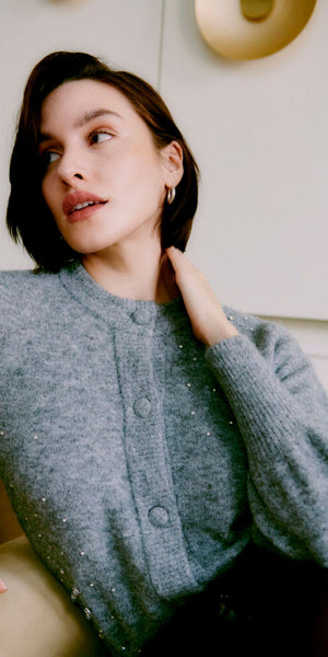 b young OMEA Rhinestone Cardigan